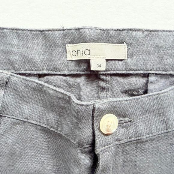 ONIA Mens' Straight-Leg 100% Linen Trousers Grey Size 34 Casual Flat Front - Picture 3 of 9